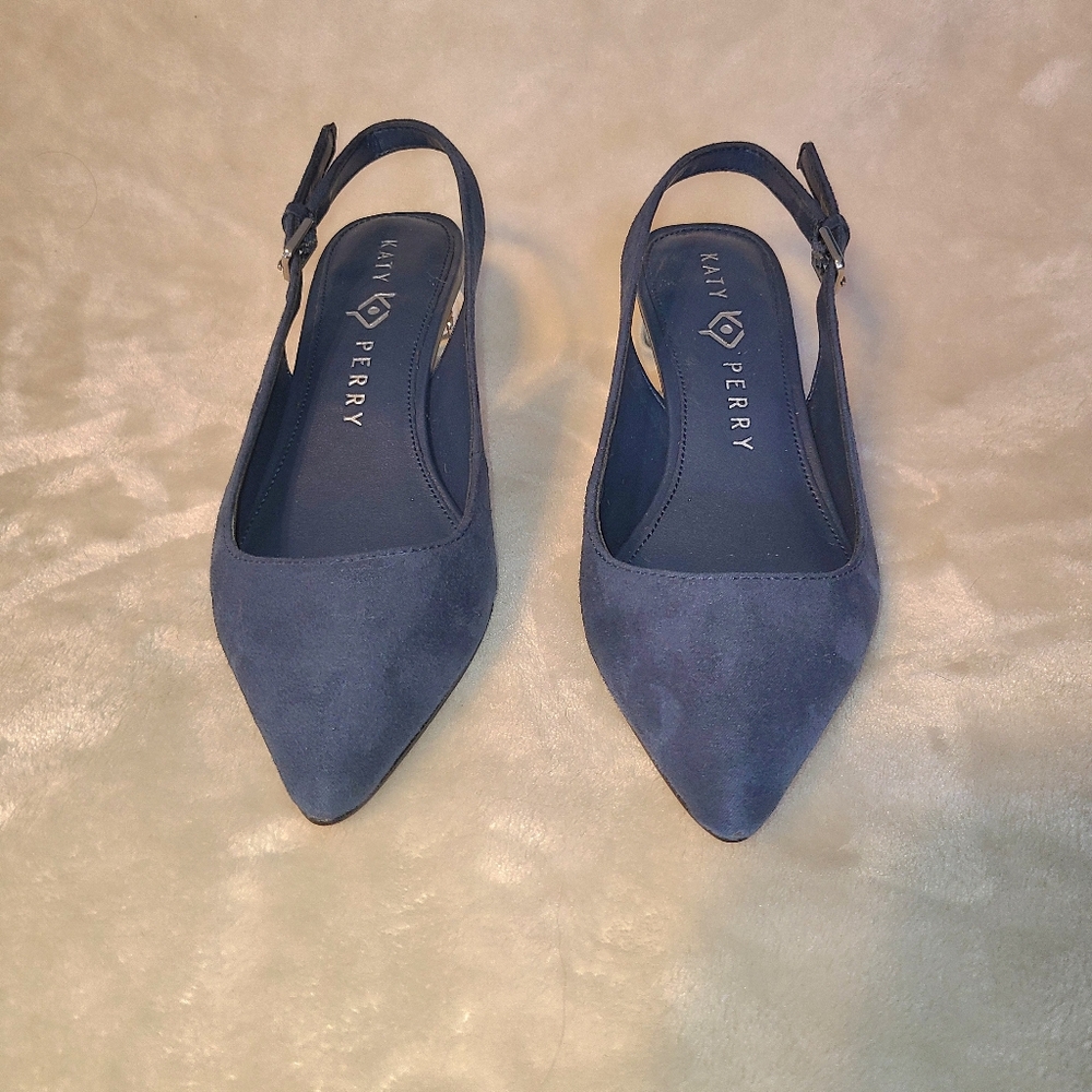 💙 Rare Katy Perry Navy Suede Slingback Heels Size 5 – Unique Silver Sphere Heel - Picture 6 of 8
